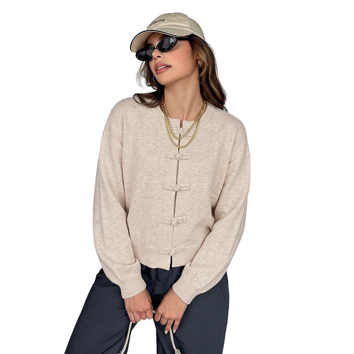 Damen Modischer Strickpullover mit Knöpfen Drune