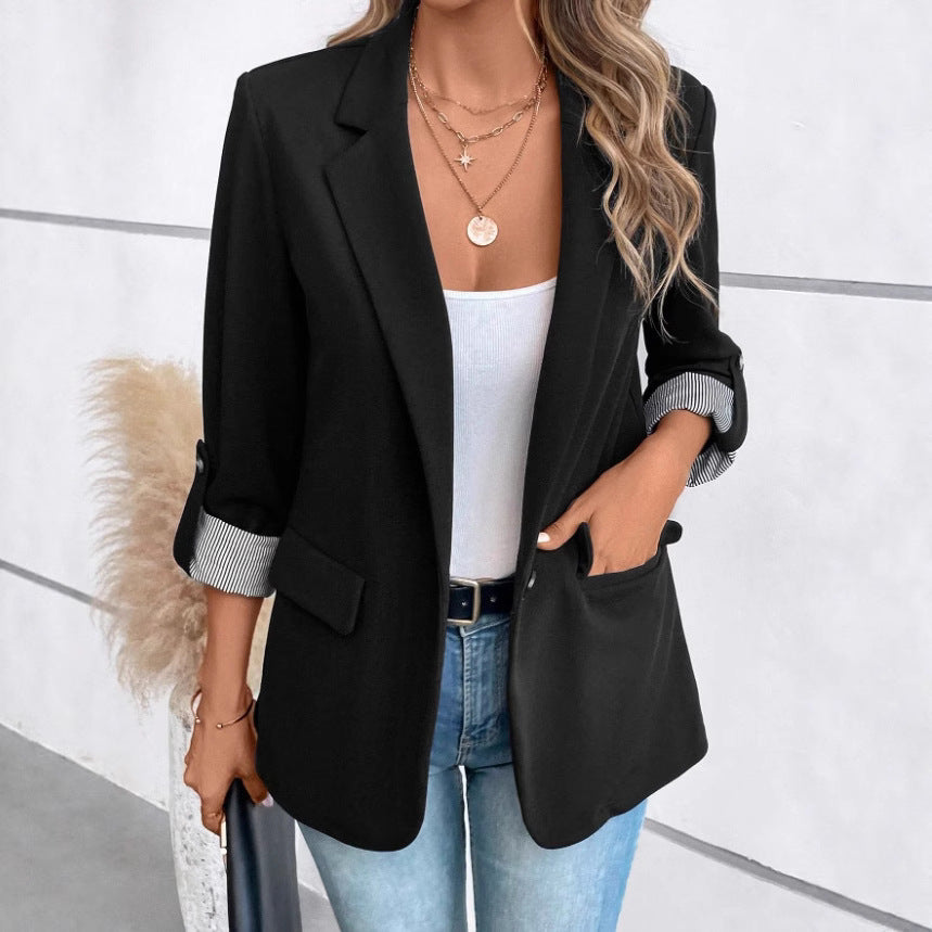 Damen Elegante Blazerjacke mit modischen Streifenärmeln Drune