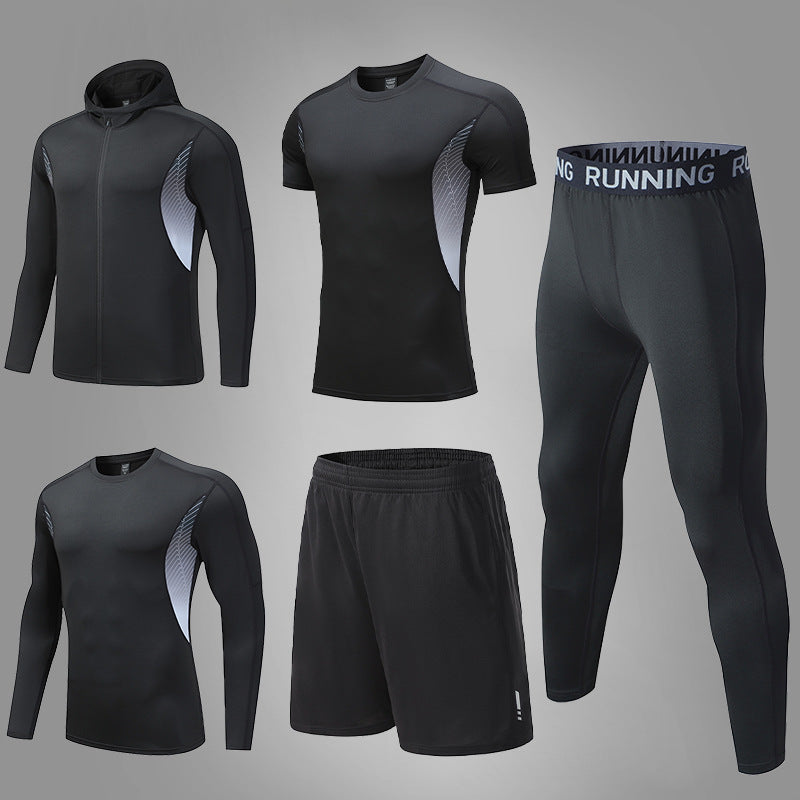 Herren umfassendes Lauf- und Trainingsset mit Funktionszip-Hoodie Kompressions-Tight Shorts Kurz- und Langarmtop Drune