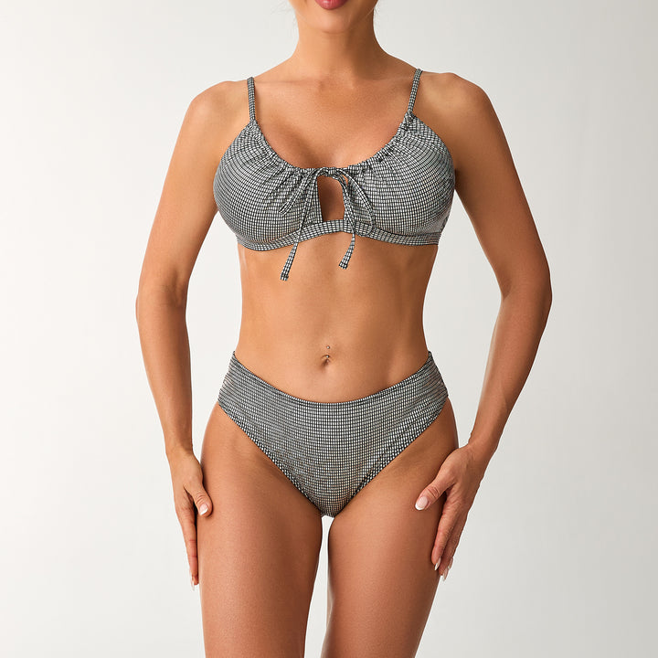 Damen Hoch geschnittenes Bikini-Set mit verspieltem Knotendetail Drune