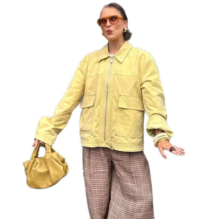 Damen Boxy-Canvas-Jacke mit Reißverschluss, Pattentaschen und Taillen-Zug Drune
