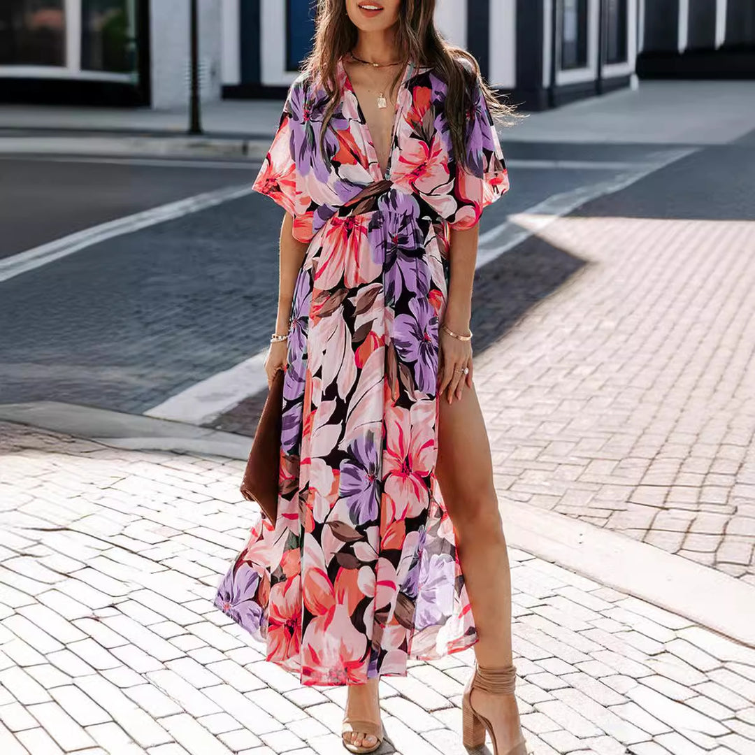 Damen Maxikleid mit fließendem Schnitt und floralem Design Drune