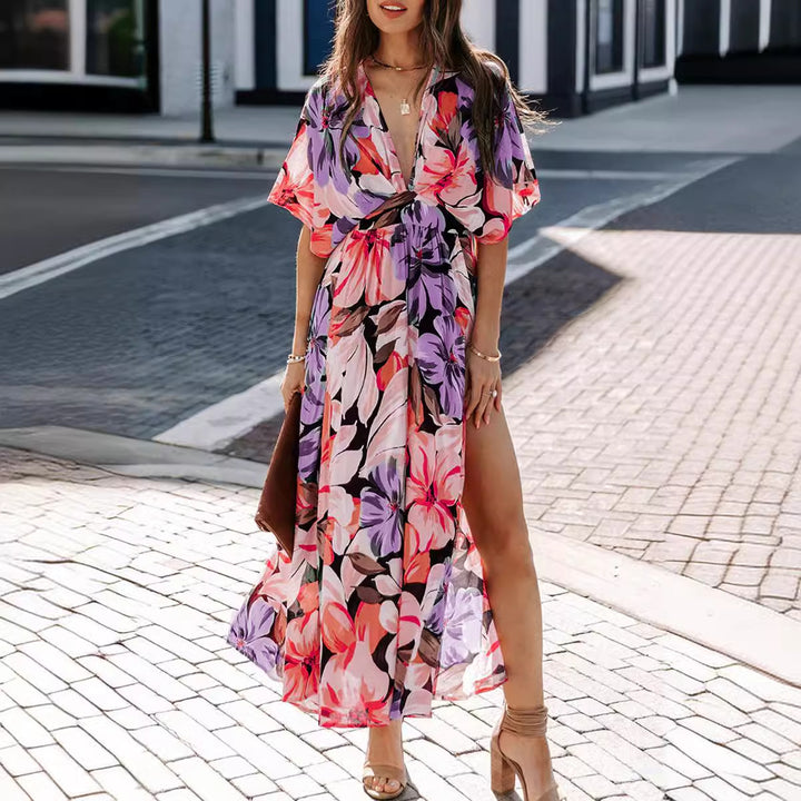 Damen Maxikleid mit fließendem Schnitt und floralem Design Drune