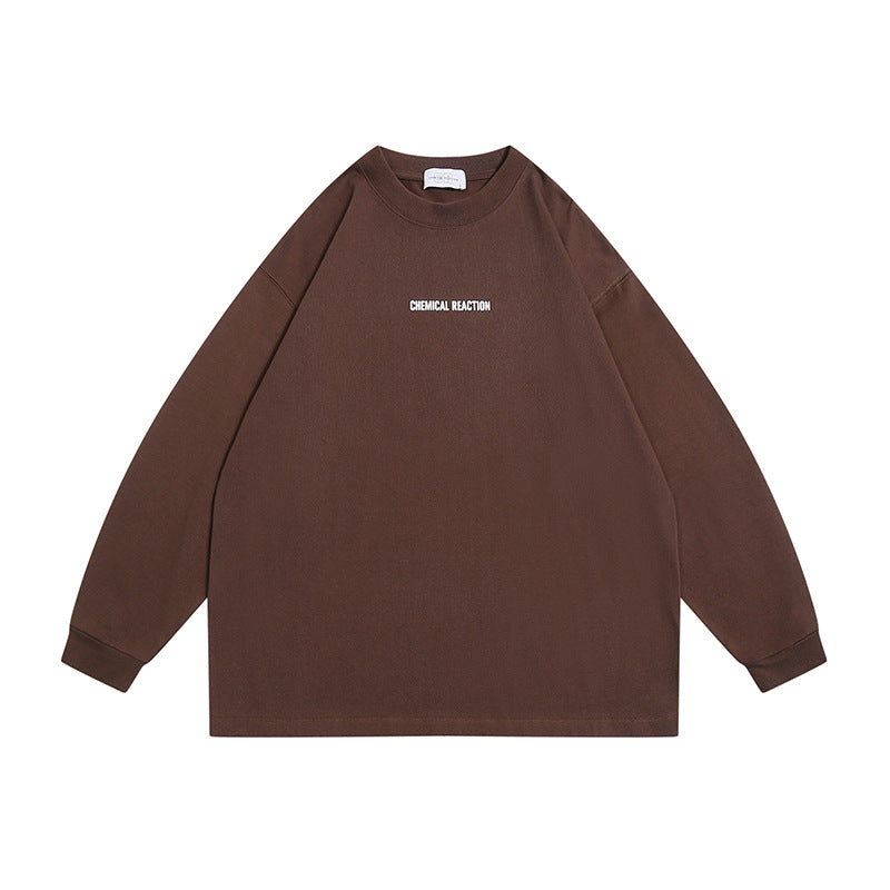 Unisex Oversize-Langarmshirt aus Baumwollmischung mit kleinem Brustprint und gerippten Bündchen Drune