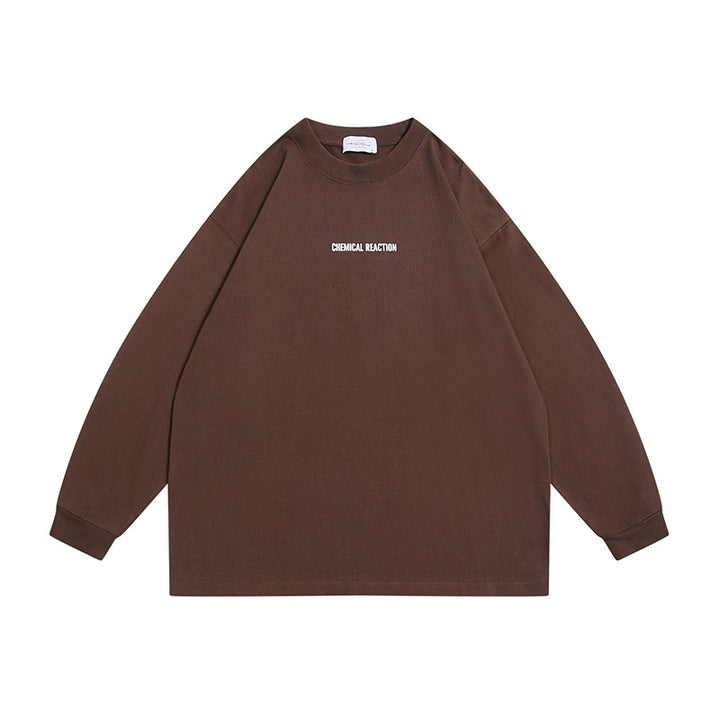 Unisex Oversize-Langarmshirt aus Baumwollmischung mit kleinem Brustprint und gerippten Bündchen Drune