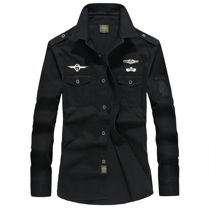 Herren nan Fieldshirt im Vintage-Militärstil mit aufgesetzten Brusttaschen und dekorativen Patches Drune