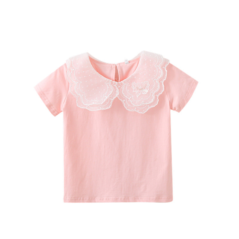 Mädchen T-Shirt mit elegantem Spitzeneinsatz und großem Kragen Drune