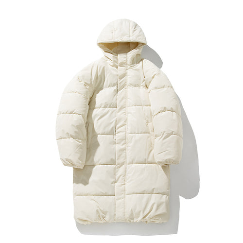 Unisex Ultralanger Thermosteppmantel mit Boxsteppung, gefütterter Kapuze und verstellbarem Kordelzugsaum Drune