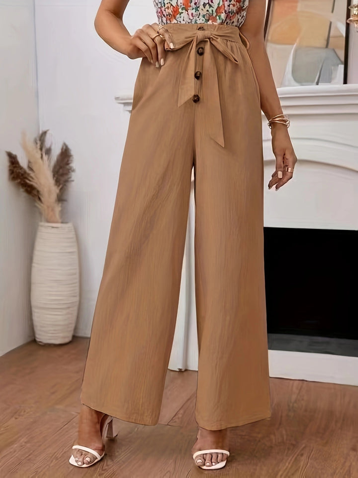 Damen Palazzo-Hose mit elegantem Taillengürtel und stylischen Knopfdetails Drune