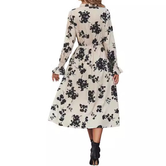 Damen Maxikleid mit floralem Print und angenähtem Bindeband Drune