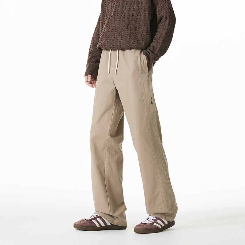 Herren Locker geschnittene Baumwoll-Canvas-Hose mit Tunnelzugbund, geradem Bein und Ziernaht-Details Drune