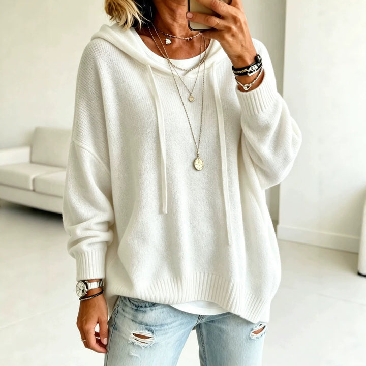 Damen Oversize-Kapuzensweater aus feinem Strick mit gerippten Bündchen Drune
