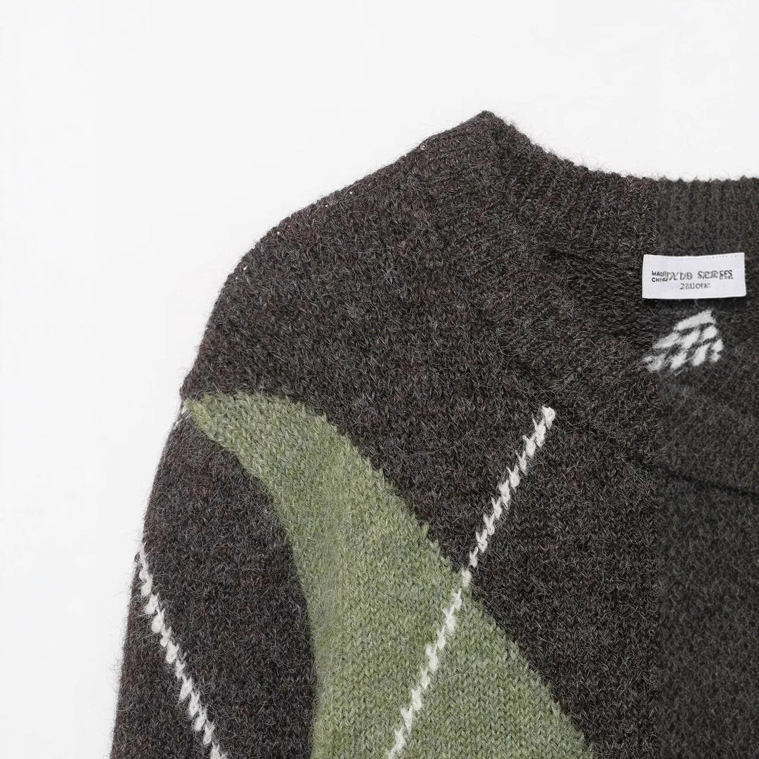 Damen nan großkaro Strickpullover mit Rundhals, oversized Passform und geripptem Saum Drune