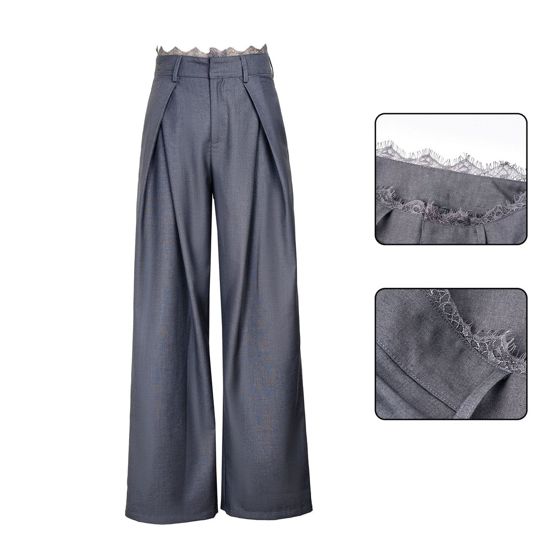 Damen Stylische High-Waist-Hose mit dekorativem Bund Drune