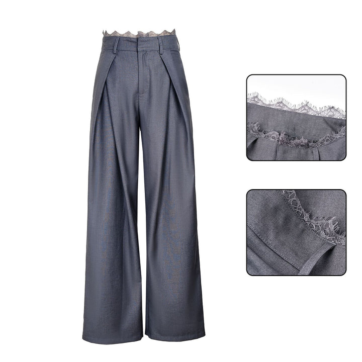 Damen Stylische High-Waist-Hose mit dekorativem Bund Drune