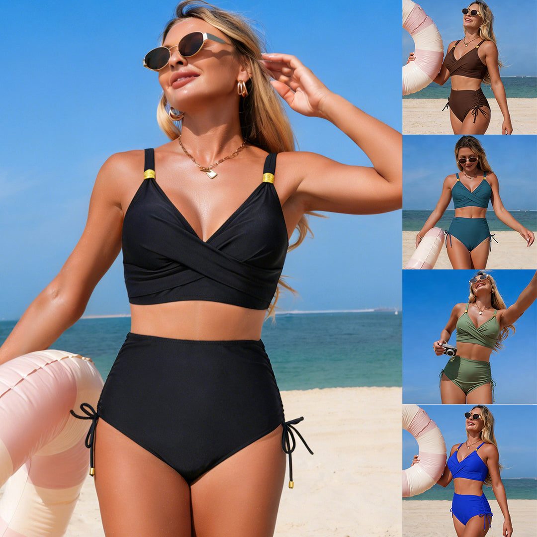 Damen Hoch geschnittenes Bikini-Set mit Wickeloberteil Drune