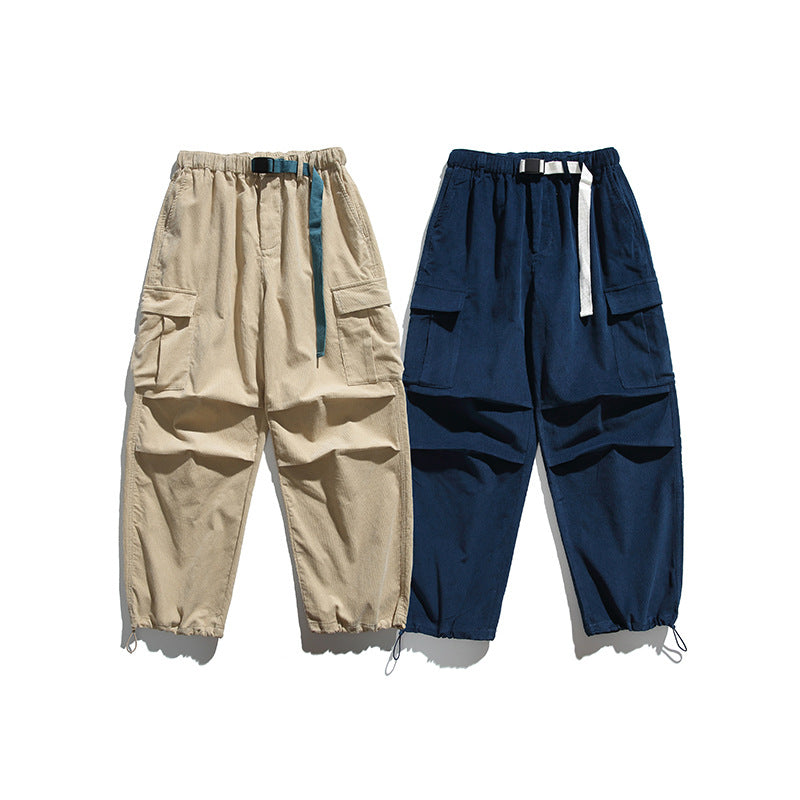 Herren Baggy-Cargohose mit elastischem Bund, Utility-Taschen und Kordelabschluss Drune