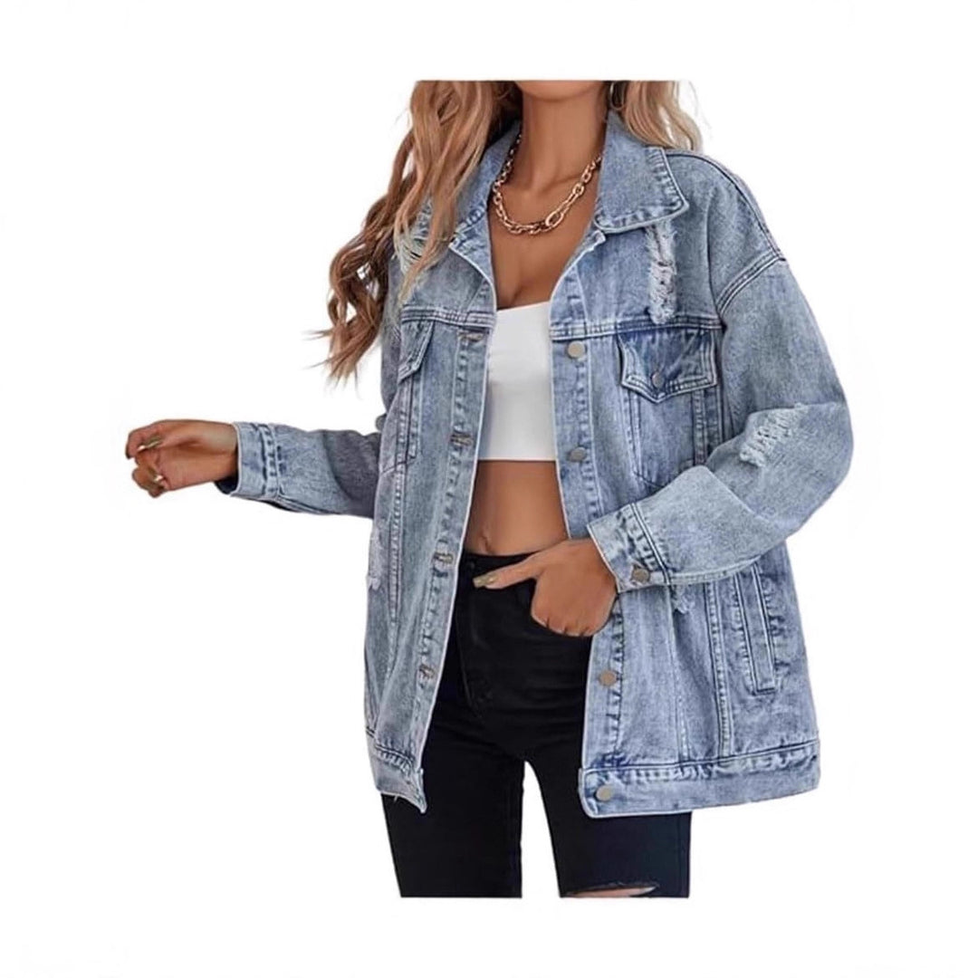 Damen Oversized Denimjacke mit modischen Ripped-Details Drune