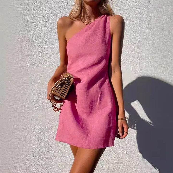 Damen Einseitiges Minikleid mit asymmetrischem Schnitt und schmalem Träger Drune