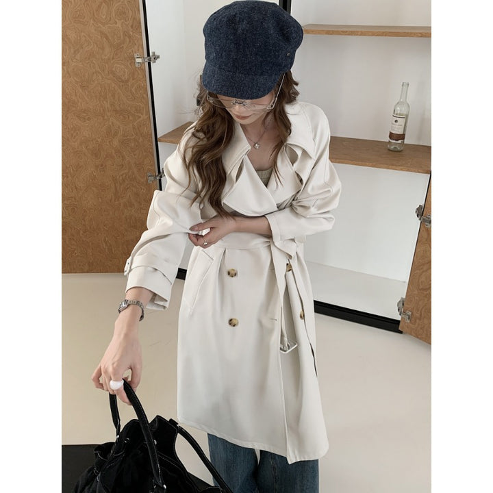 Damen Kastenförmiger Midilanger Trenchcoat mit weichem Fall und verstellbaren Manschetten Drune