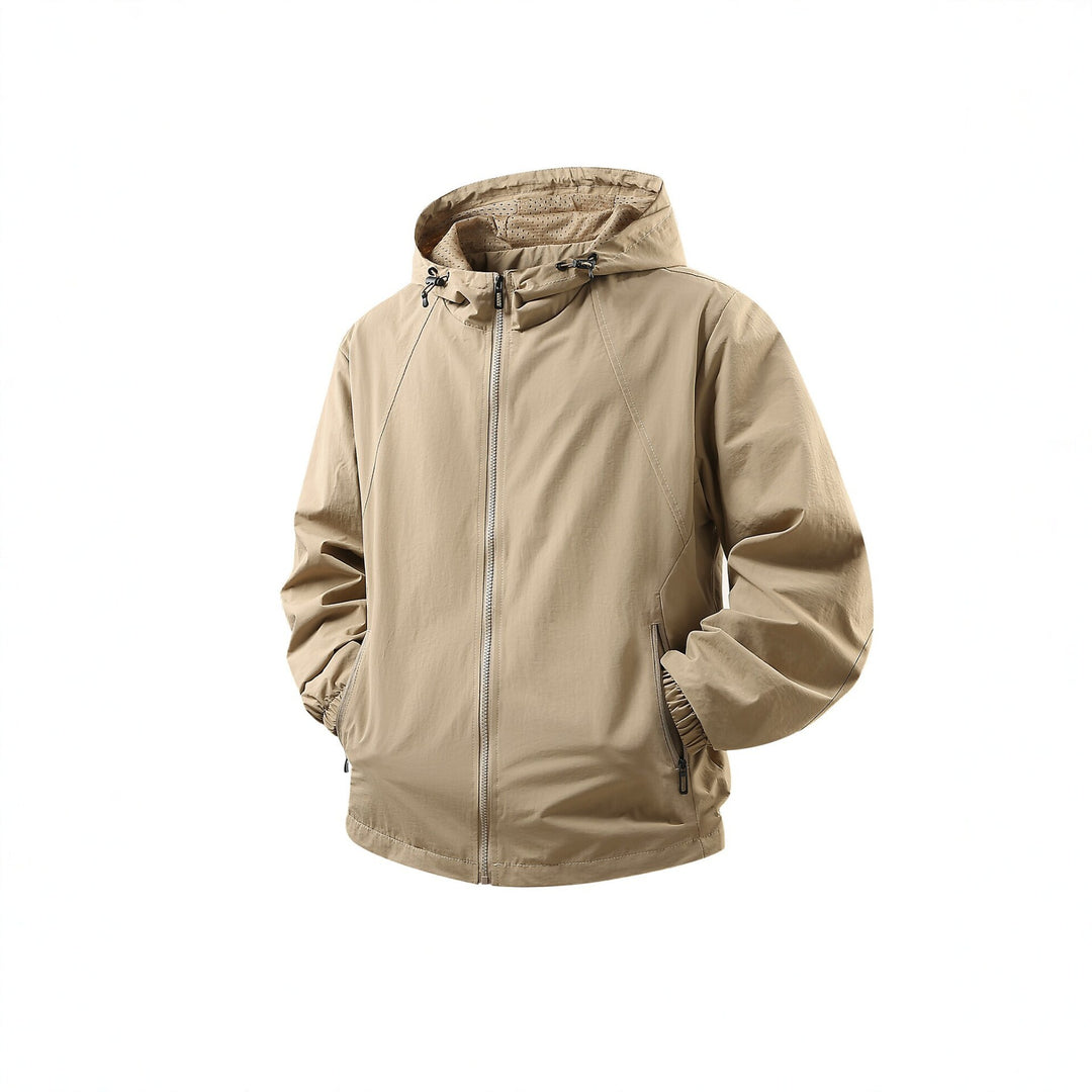 Herren Leichte atmungsaktive Kapuzen-Windjacke mit Mesh-Innenfutter und Reißverschlusstaschen Drune