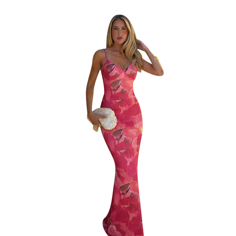 Damen Elegantes Maxikleid mit floralem Muster und feinen Trägern Drune