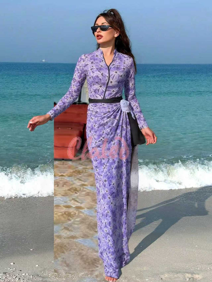 Damen elegantes Strandkleid mit floralem Muster Drune