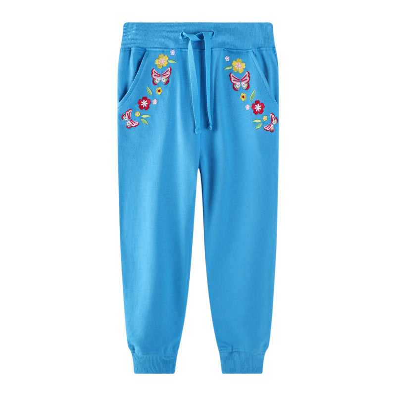 Mädchen Jogginghose mit bunten Blumen- und Schmetterlingsstickereien Drune
