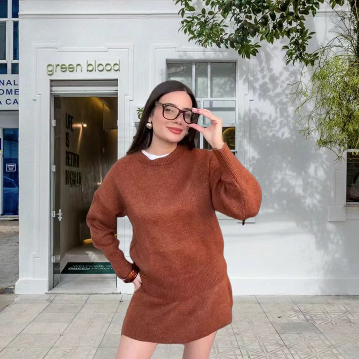 Damen Strickkleid mit voluminösen Ärmeln und lässigem Schnitt Drune
