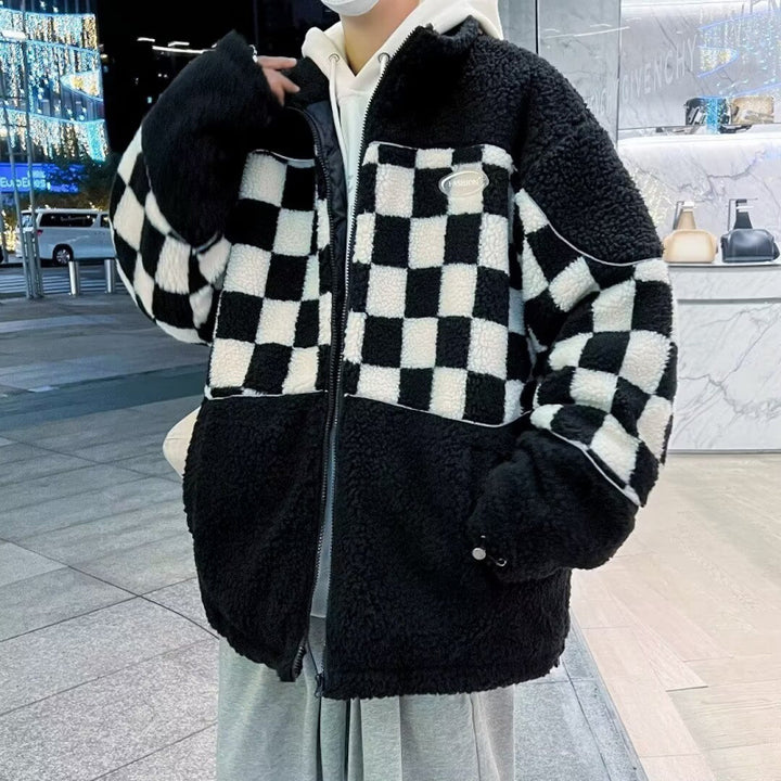 Unisex Karierte Fleecejacke mit Reißverschluss und praktischen Taschen Drune