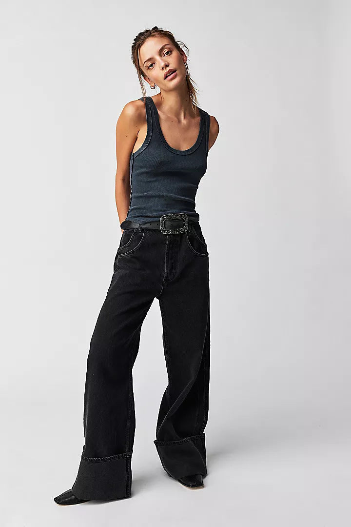 Damen Weite Jeans mit umgeschlagenem Saum