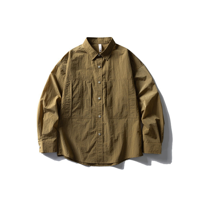 Herren Oversize Utility-Hemdjacke aus Ripstop mit Druckknopfblende und aufgesetzten Taschen Drune