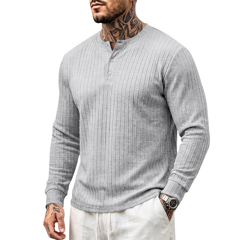 Herren Feinstrick-Henley mit Stehkragen und Zopfmuster Drune