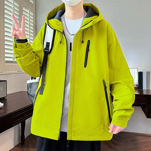 Herren Boxy-Kapuzen-Softshelljacke mit verdecktem Reißverschluss, Multifunktionalen Zipper-Taschen & Oversize-Schnitt Drune