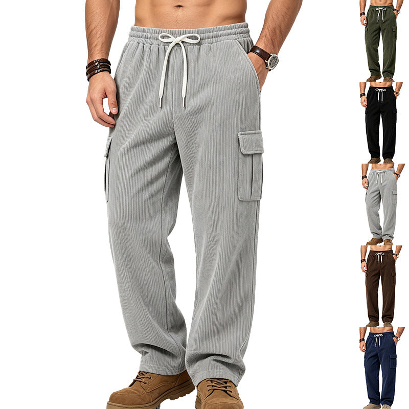 Herren Lässige Cord-Cargo-Hose mit elastischem Bund und Kordelzug Drune