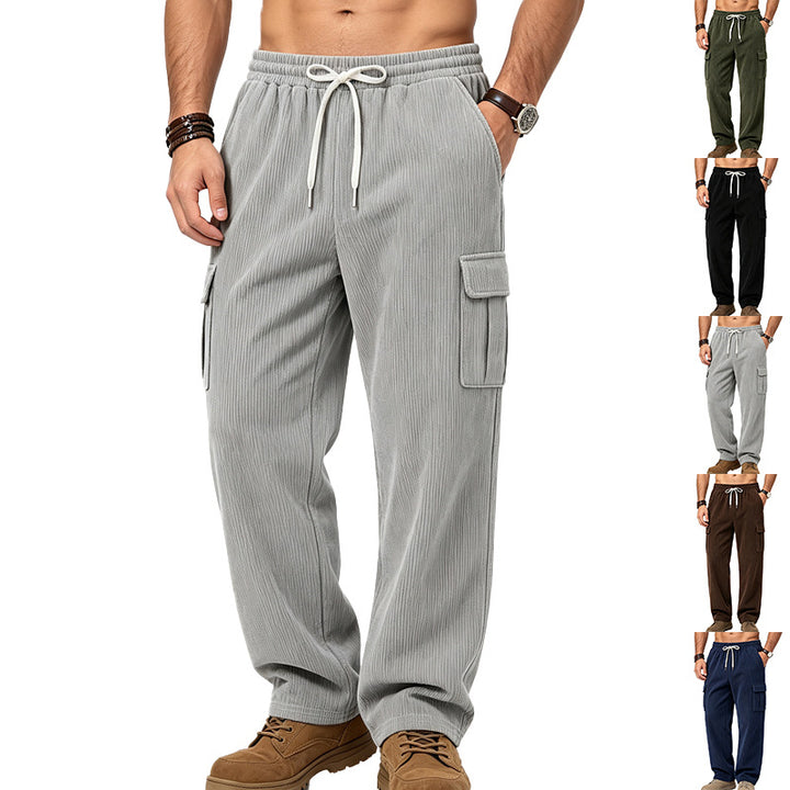 Herren Lässige Cord-Cargo-Hose mit elastischem Bund und Kordelzug Drune