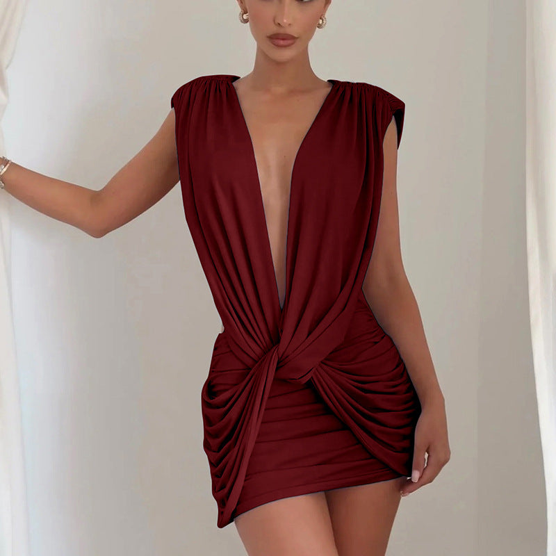 Damen Minikleid mit tiefem V-Ausschnitt und raffinierten Drapierungen Drune