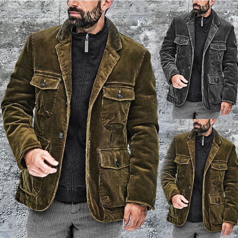Damen lässige Cordjacke mit aufgesetzten Taschen Drune