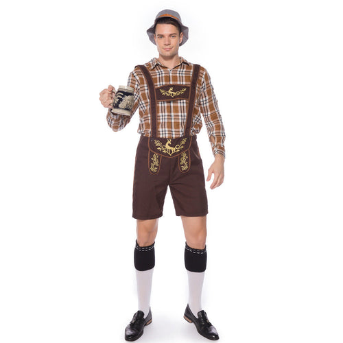 Damen Trachten-Latzhose mit kariertem Oberteil und dekorativer Stickerei Drune