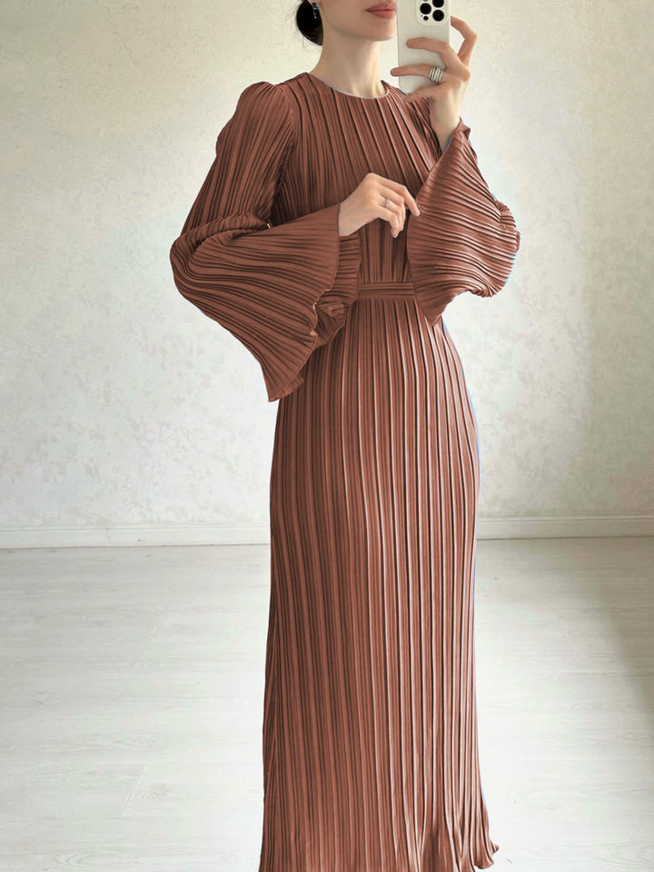 Damen Plissiertes Maxikleid mit voluminösen Ärmeln Drune
