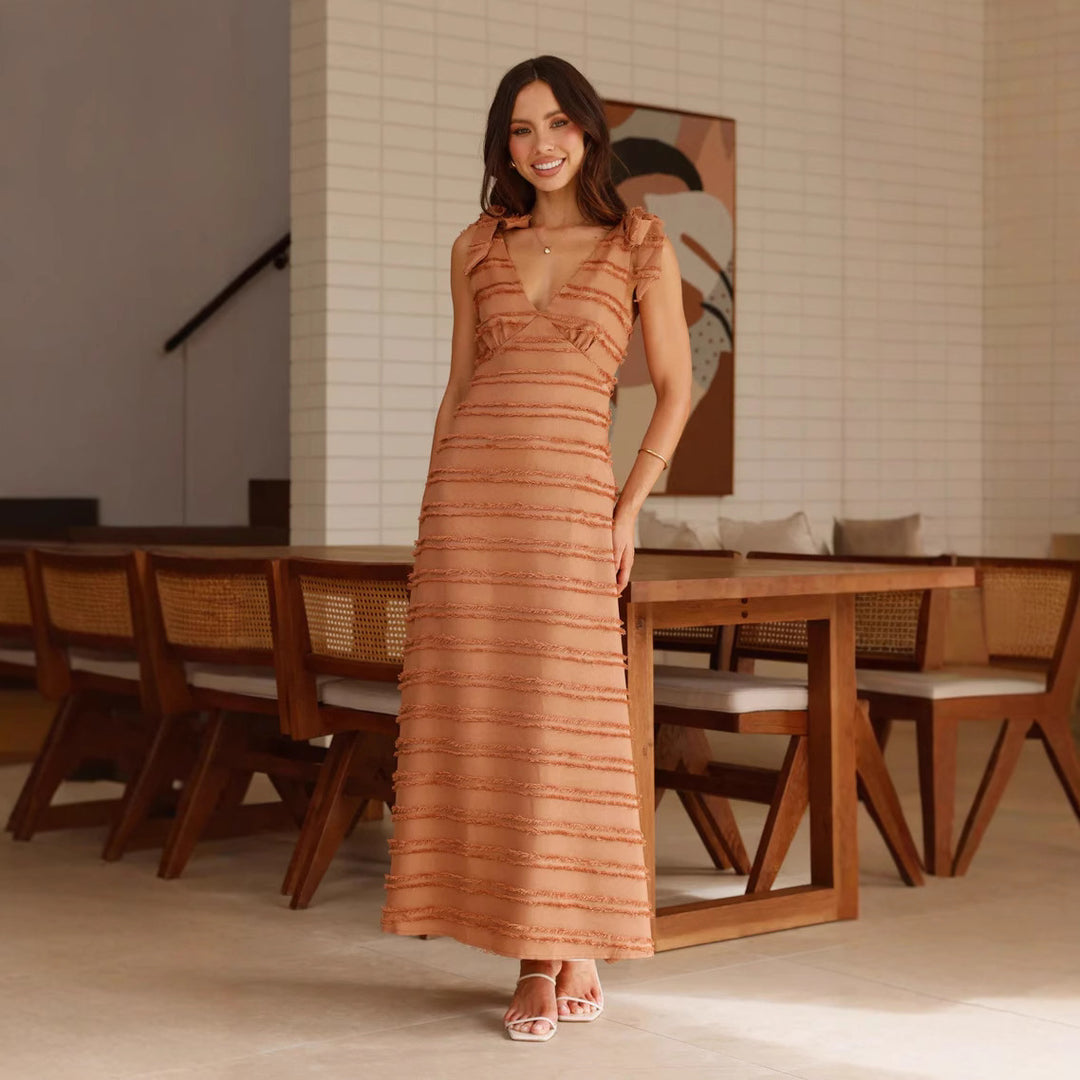 Damen Maxikleid mit elegantem Drapierungsdesign und Rüschenakzenten Drune