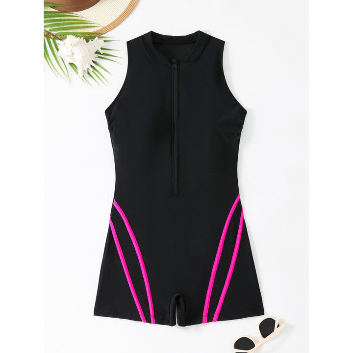 Damen Sportlicher einteiliger Schwimmanzug mit Reißverschluss und Akzentlinien Drune
