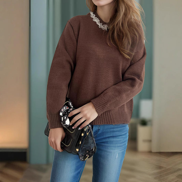 Damen gemütlicher Strickpullover mit Rüschendetails Drune