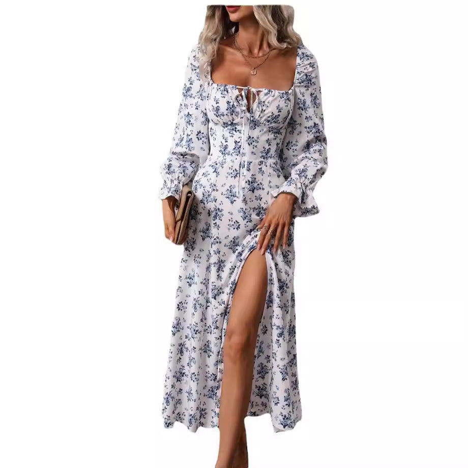 Damen Maxikleid mit tiefem Schlitz und floralem Design Drune