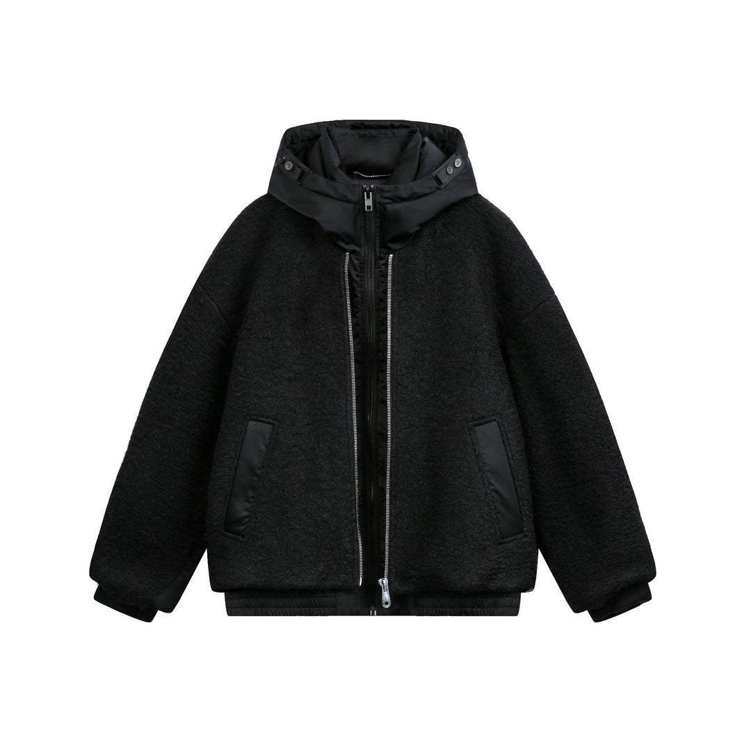 Damen Oversize Wollmix Bomberjacke mit gesteppter Kapuze Drune