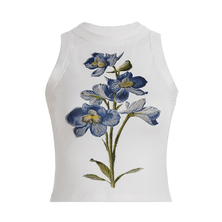 Damen ärmelloses Oberteil mit floralem Stickdesign Drune