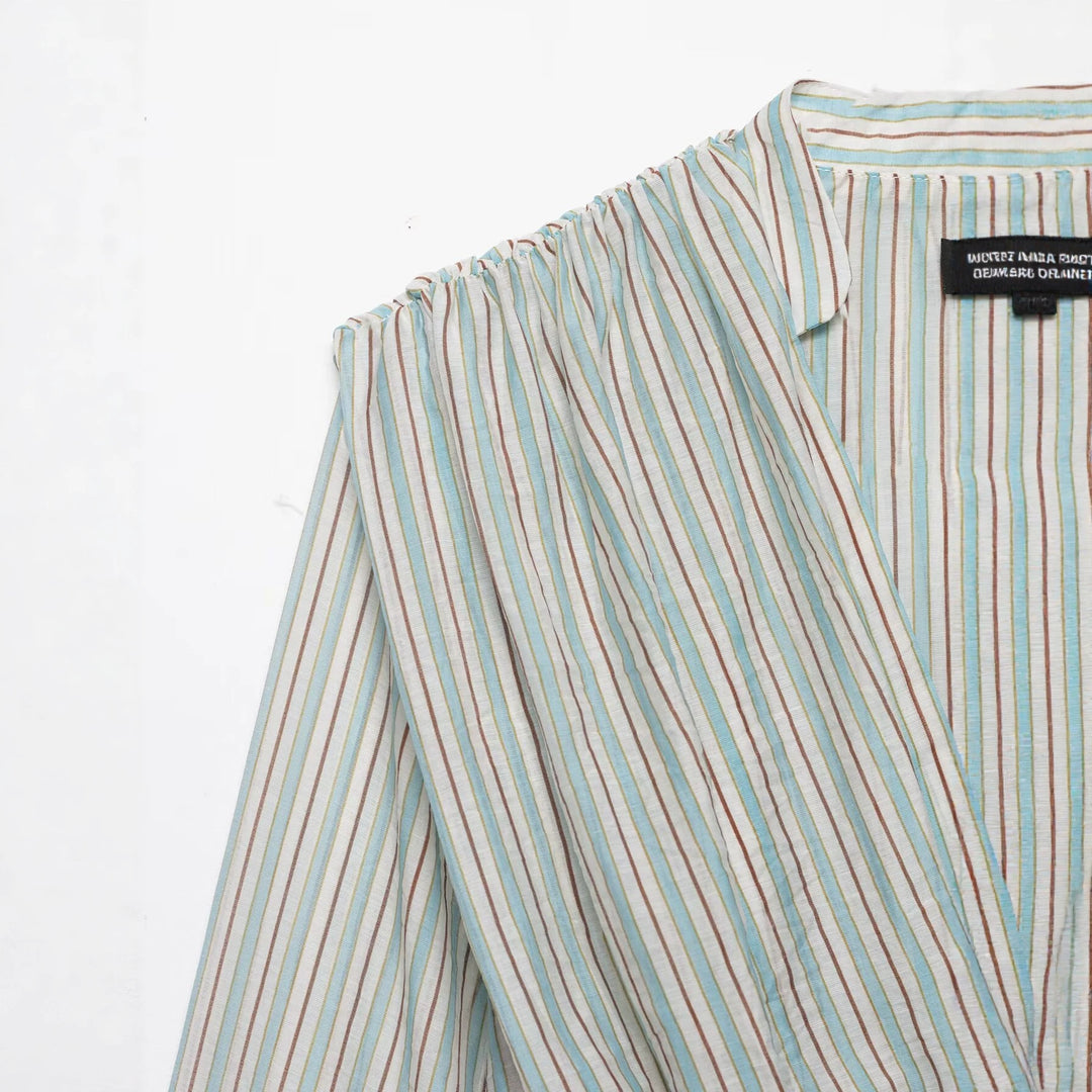 Damen Gestreifte Cropped-Bluse mit tiefem V-Ausschnitt und geraffter Unterbrustnaht Drune