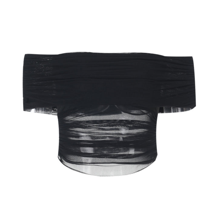 Damen schulterfreies Oberteil mit Wickeldesign und Rüschendetails Drune