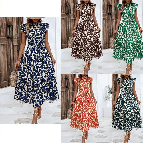 Damen lässiges Midi-Kleid mit Rüschen und floralem Muster Drune