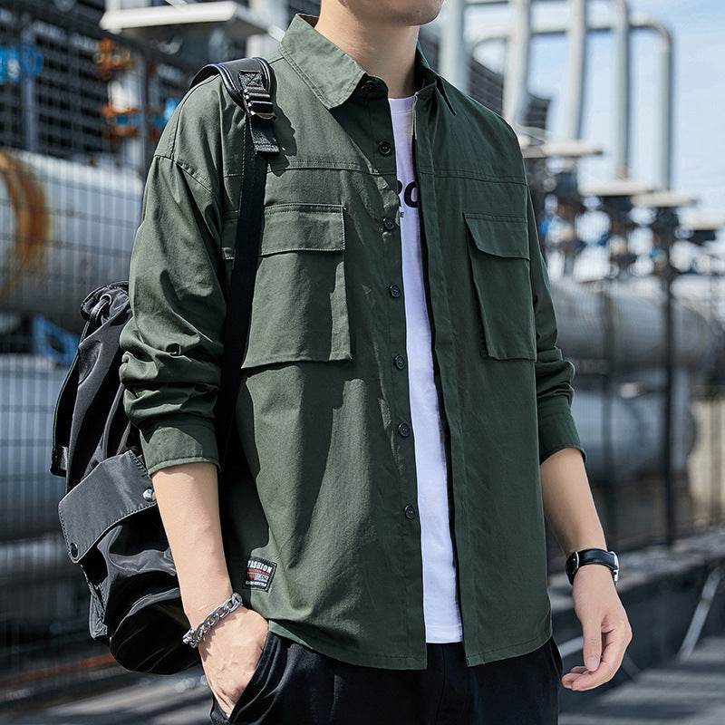 Herren Lässiges Overshirt im Utility‑Look mit Brustklappen und Hemdkragen Drune
